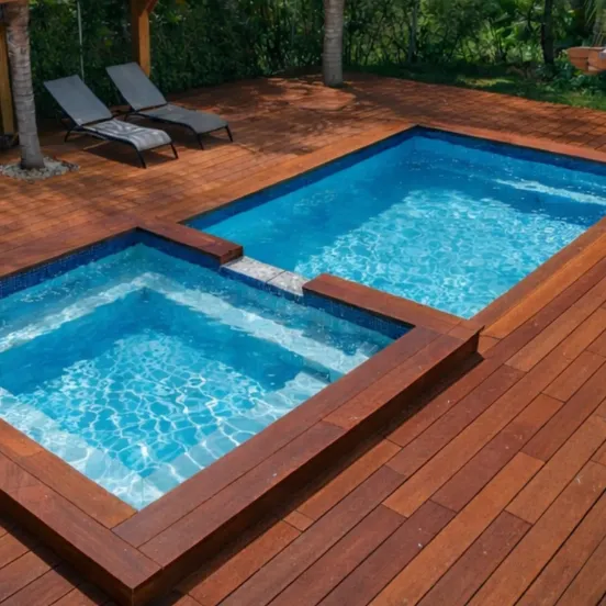 Crystal clear swimming pool water after chemical balancing treatment.